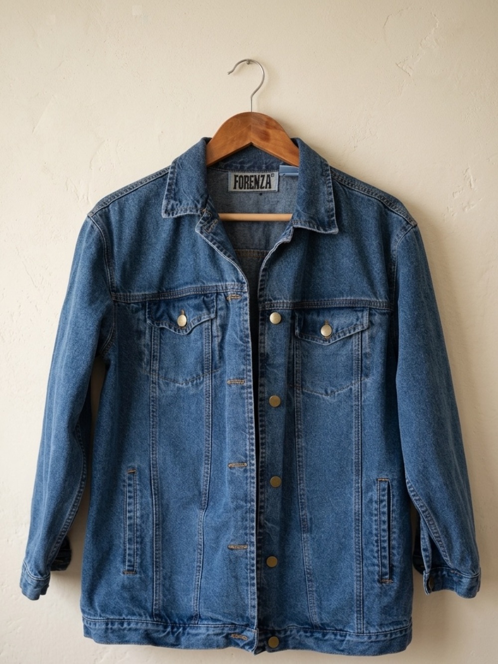 Vtg Forenza Denim Trucker Jacket S 90s Oversized 100% Cotton Jean Medium Wash